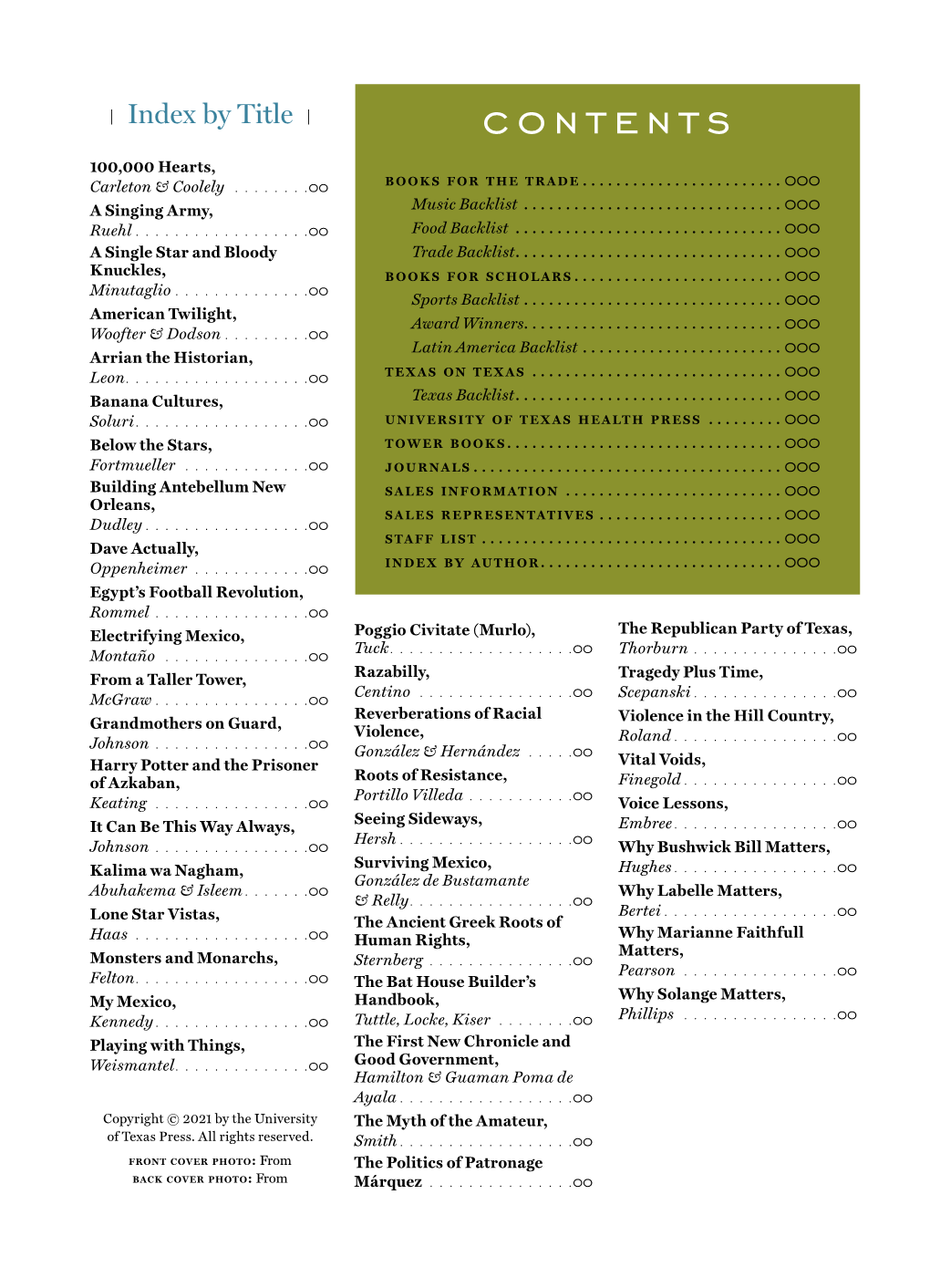 Contents 100,000 Hearts, Carleton & Coolely