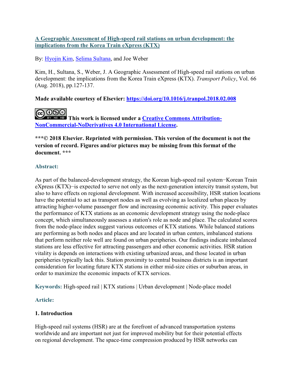 A Geographic Assessment of High-Speed Rail Stations on Urban Development: the Implications from the Korea Train Express (KTX)