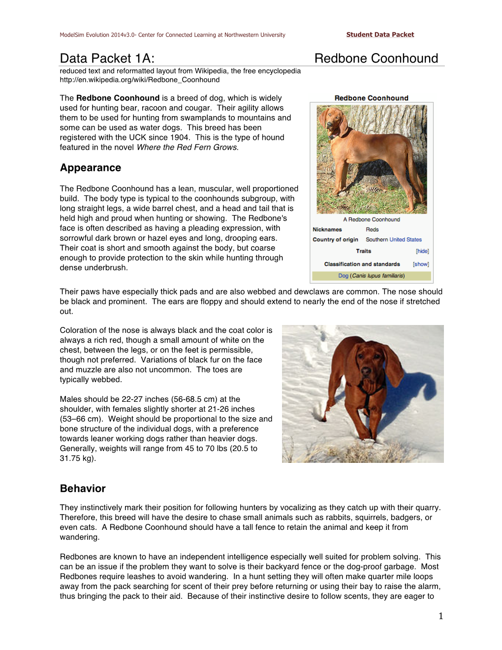 Redbone Coonhound Reduced Text and Reformatted Layout from Wikipedia, the Free Encyclopedia