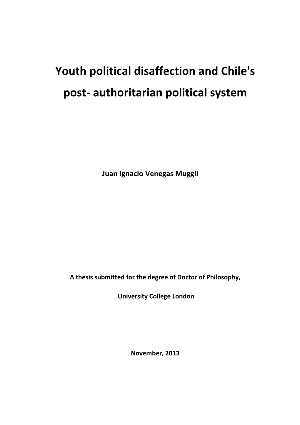 Youth Political Disaffection and Chile's Post Authoritarian Political System
