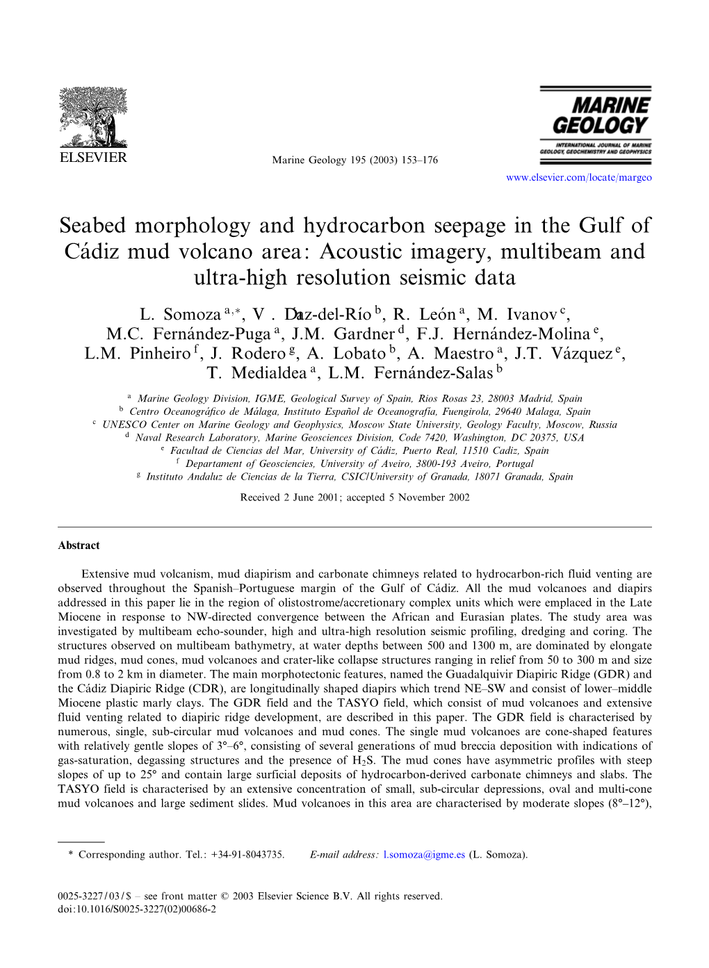 Seabed Morphology and Hydrocarbon Seepage in the Gulf of Cadiz Mud