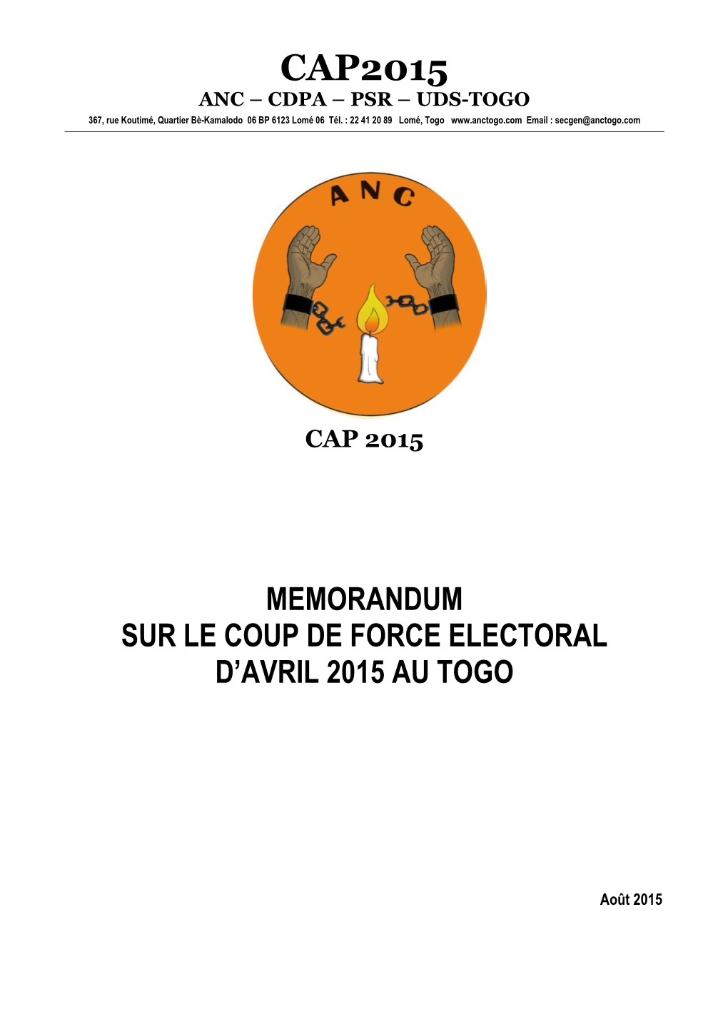 Cap2015 Anc – Cdpa – Psr – Uds-Togo