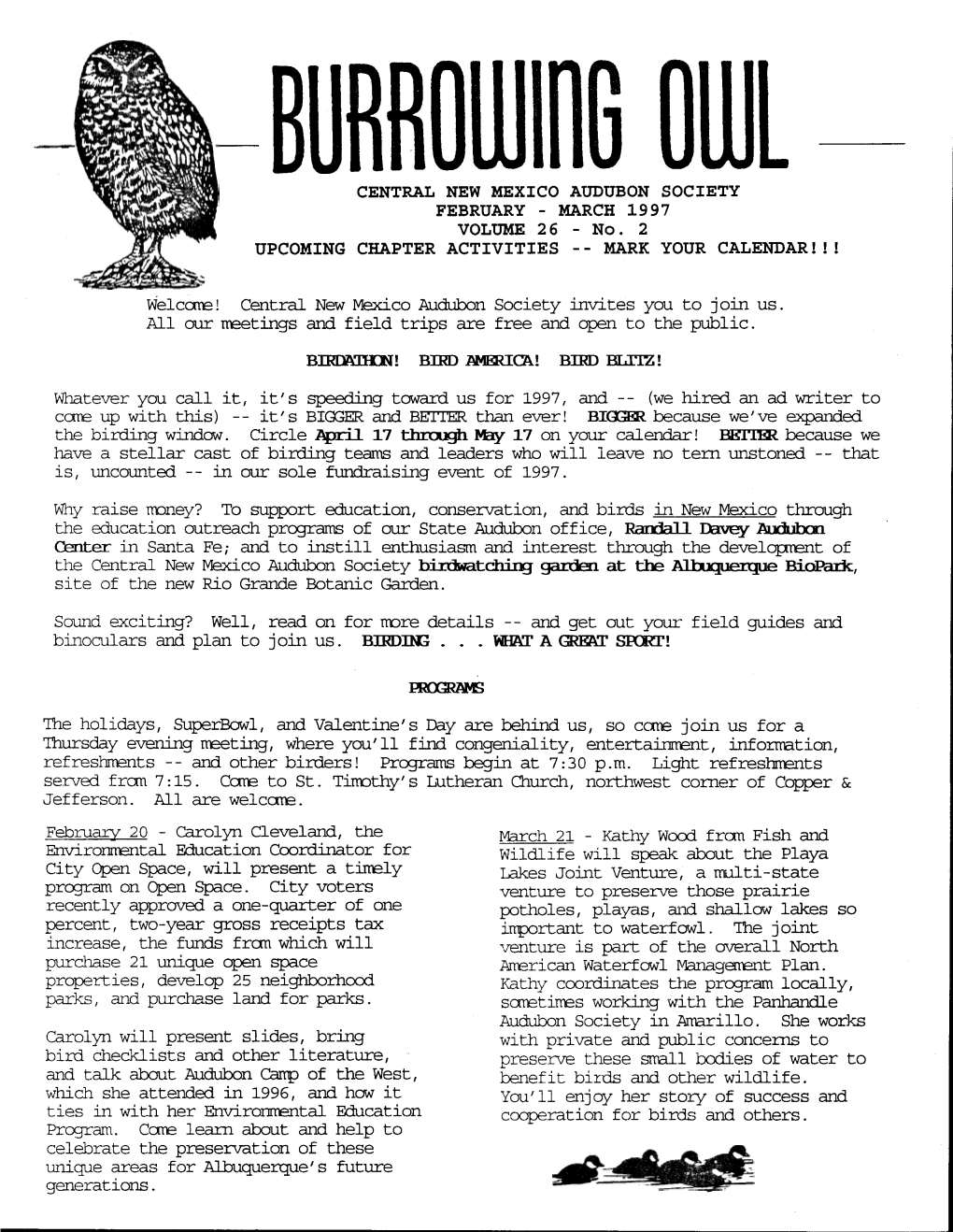 CENTRAL NEW MEXICO AUDUBON SOCIETY FEBRUARY - MARCH 1997 VOLUME 26 - No