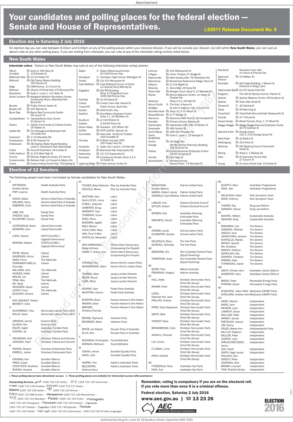 Your Candidates and Polling Places for the Federal Election —