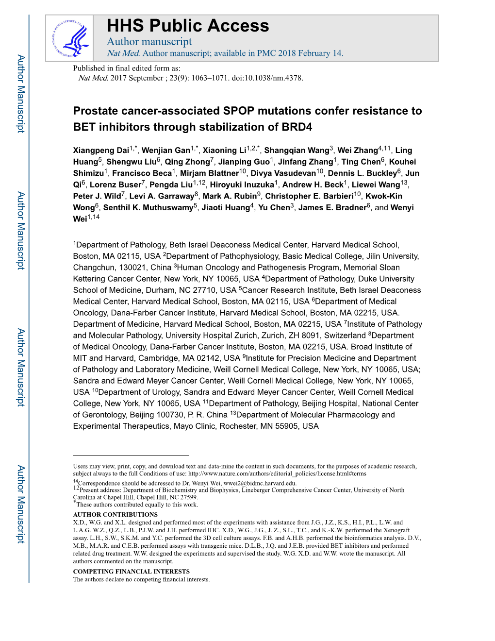Prostate Cancer-Associated SPOP Mutations Confer Resistance to BET Inhibitors Through Stabilization of BRD4