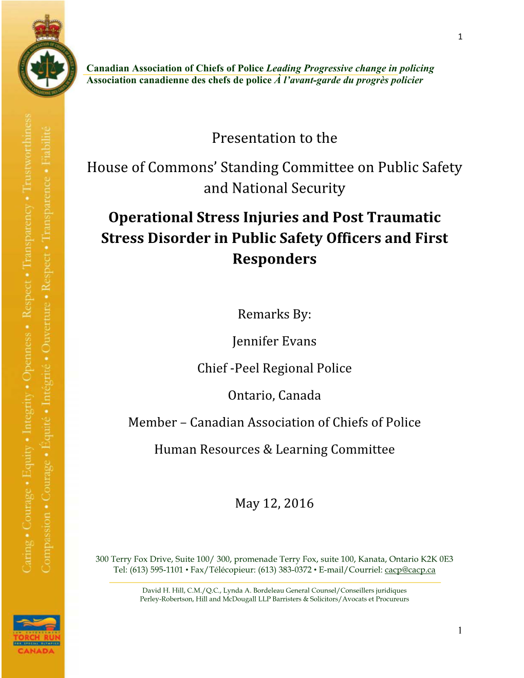 Presentation to the House of Commons' Standing Committee On