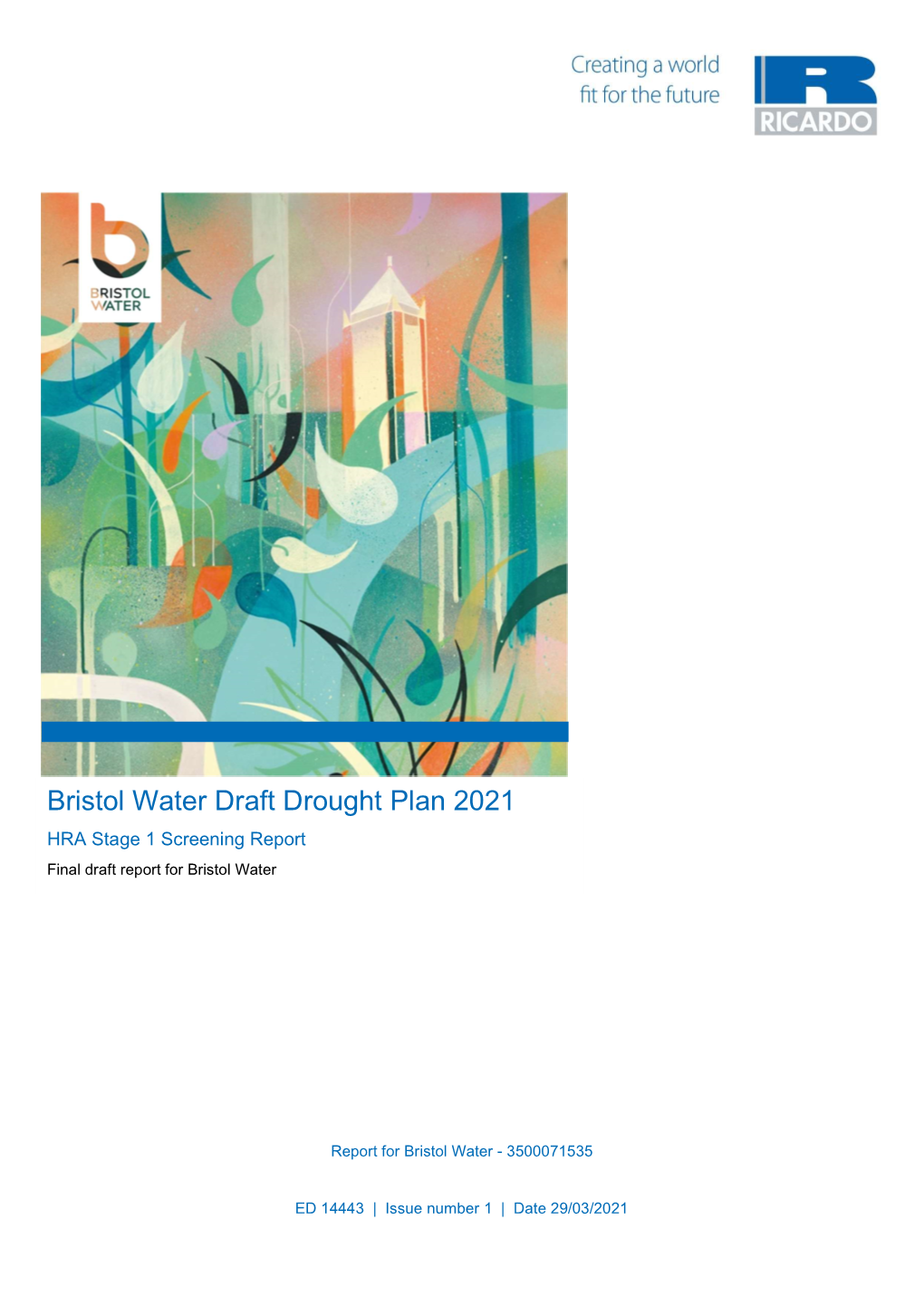 Bristol Water Draft Drought Plan 2021 HRA Stage 1 Screening Report Final Draft Report for Bristol Water