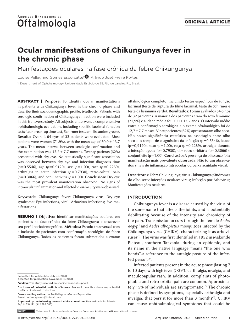 Ocular Manifestations of Chikungunya Fever in the Chronic Phase