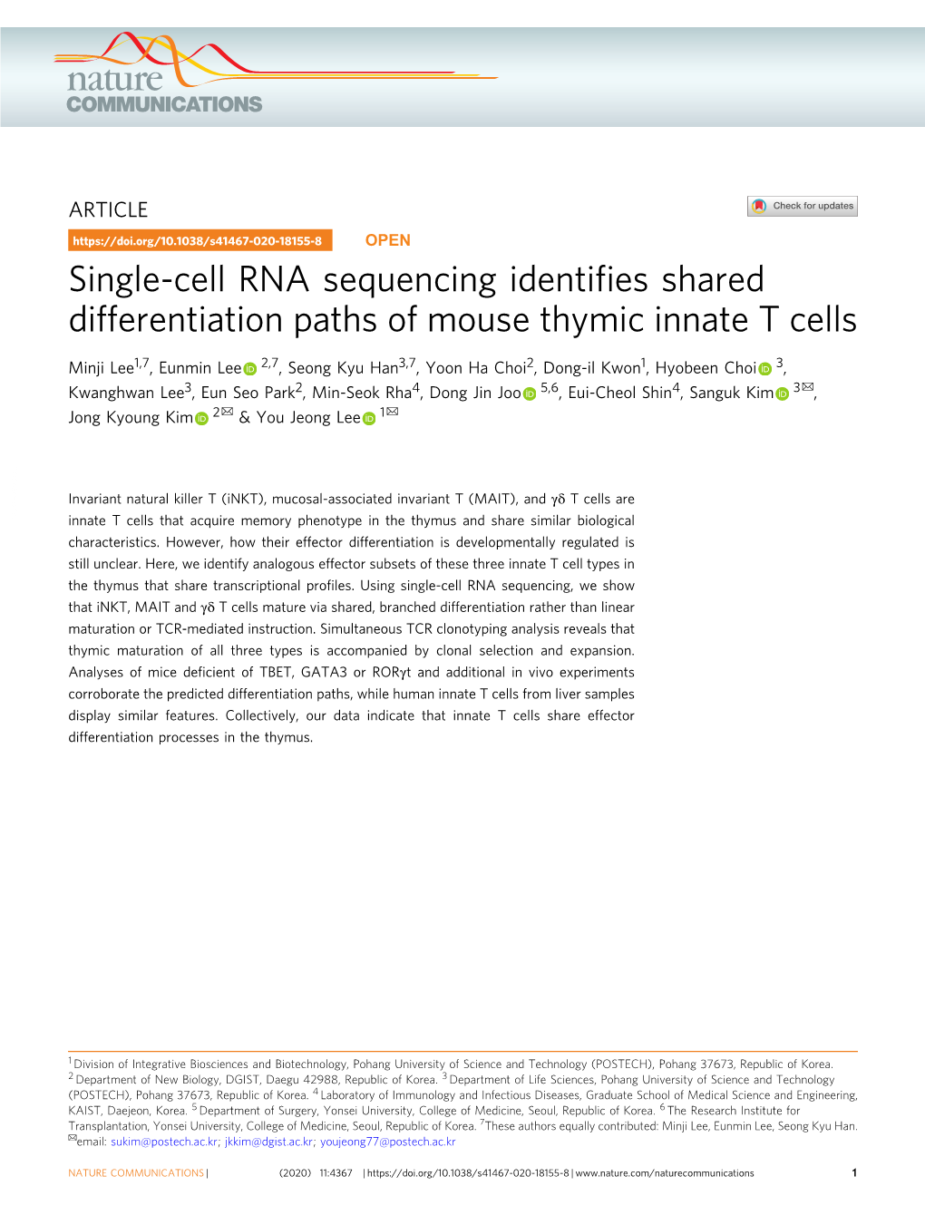 Single-Cell RNA Sequencing Identifies Shared Differentiation Paths