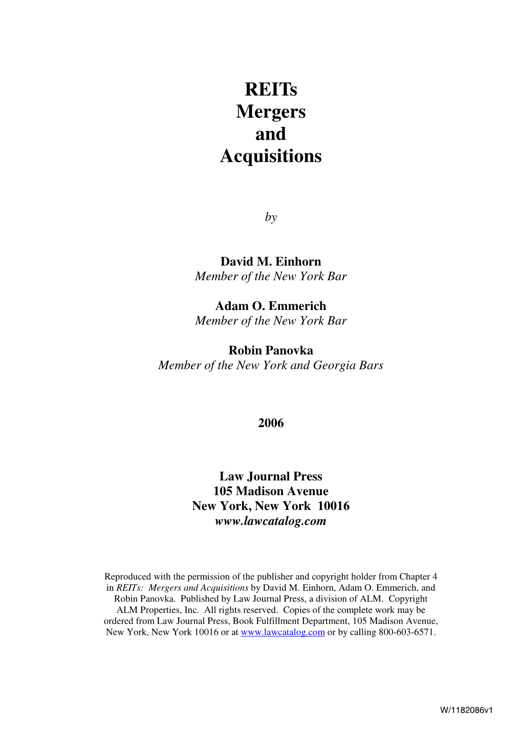 REIT M&A Book -- Chapter 4 W- Reproduction Permission Cover