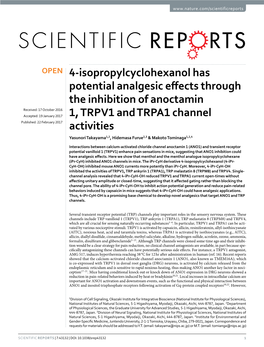 4-Isopropylcyclohexanol Has Potential Analgesic Effects Through The