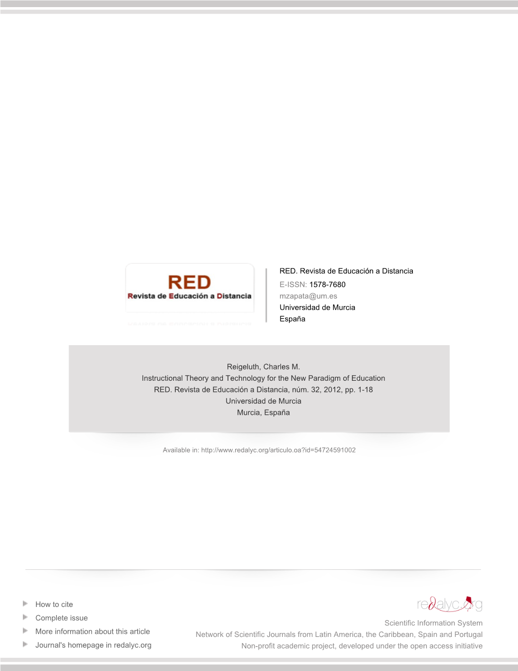 Redalyc.Instructional Theory and Technology for the New Paradigm