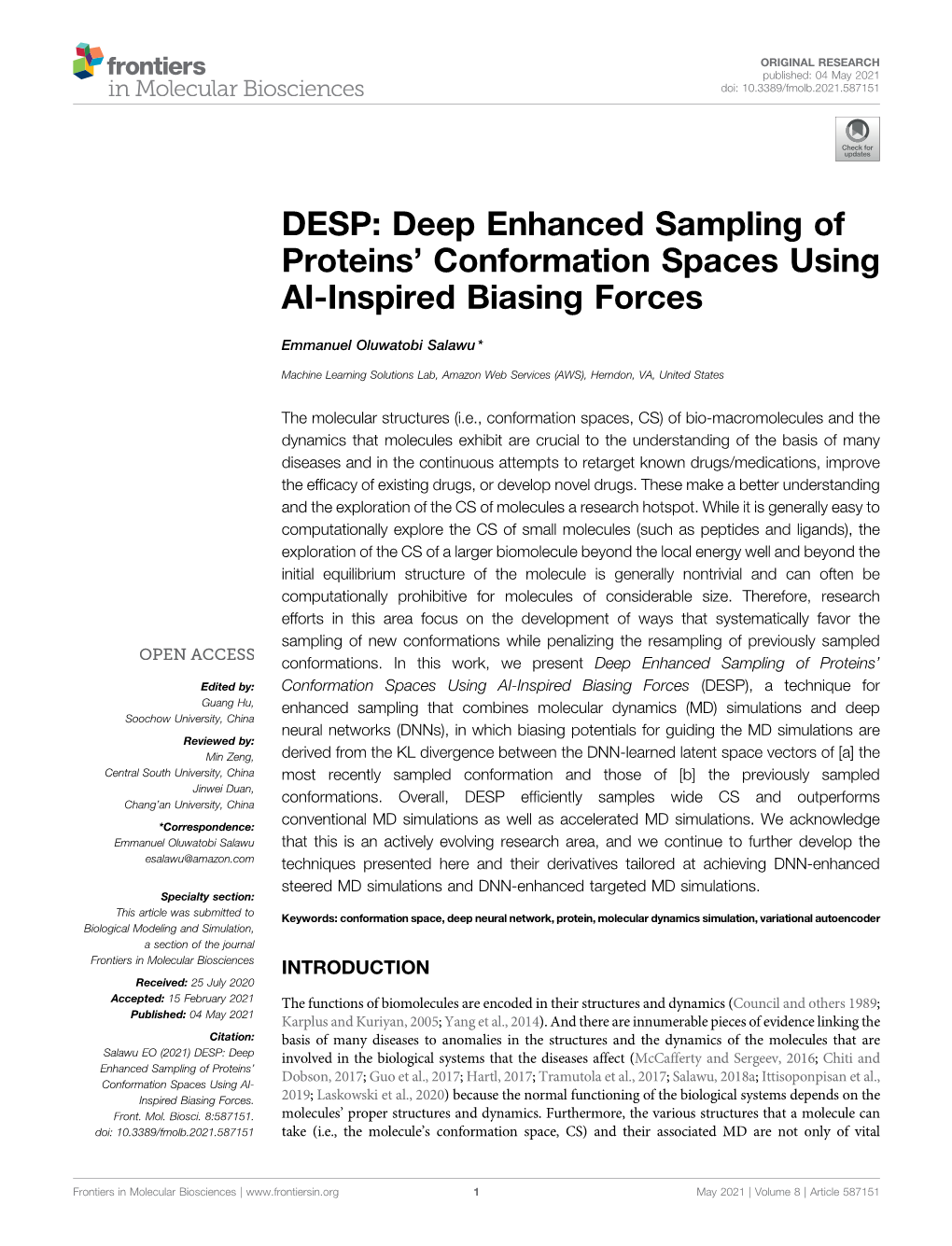 DESP: Deep Enhanced Sampling of Proteins' Conformation Spaces