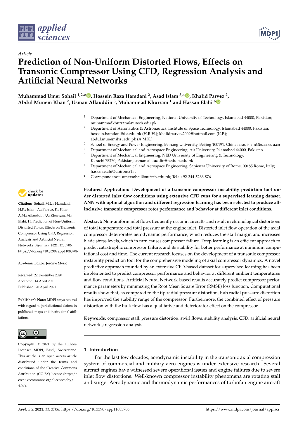 Prediction of Non-Uniform Distorted Flows, Effects on Transonic Compressor Using CFD, Regression Analysis and Artiﬁcial Neural Networks