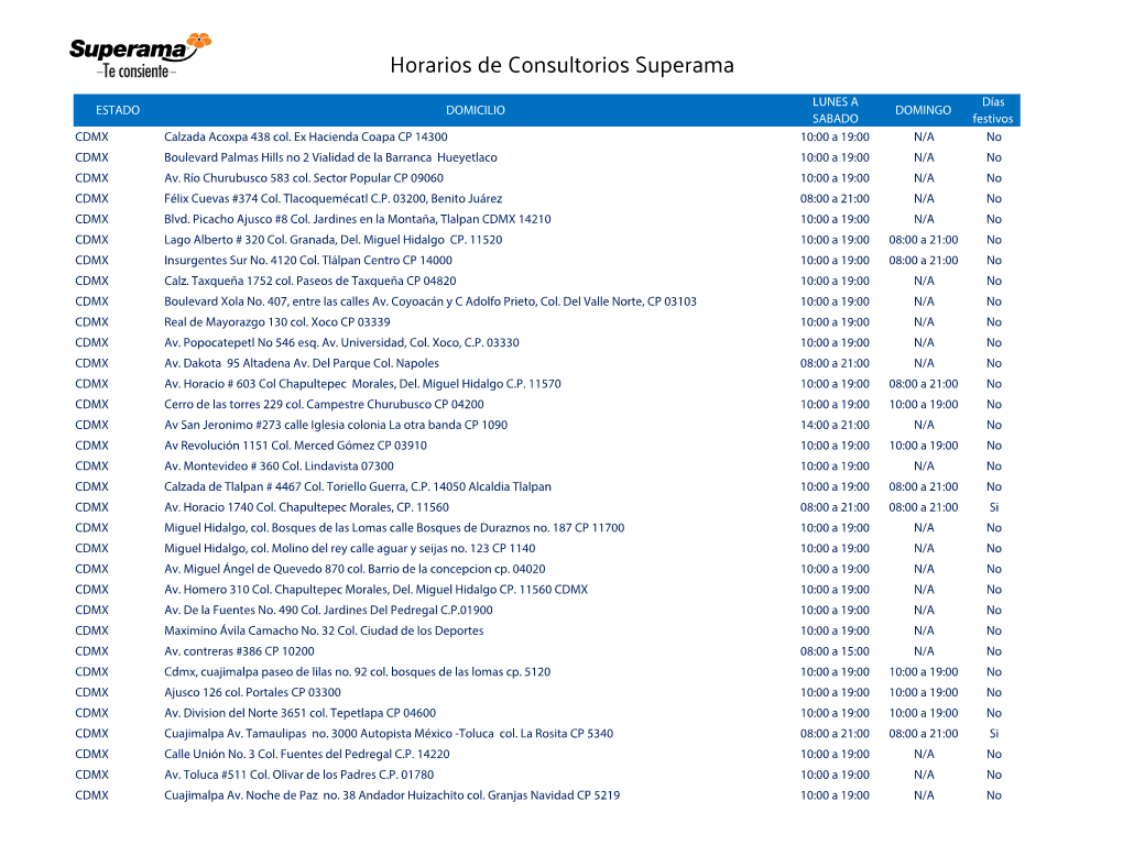 Horarios De Consultorios Superama