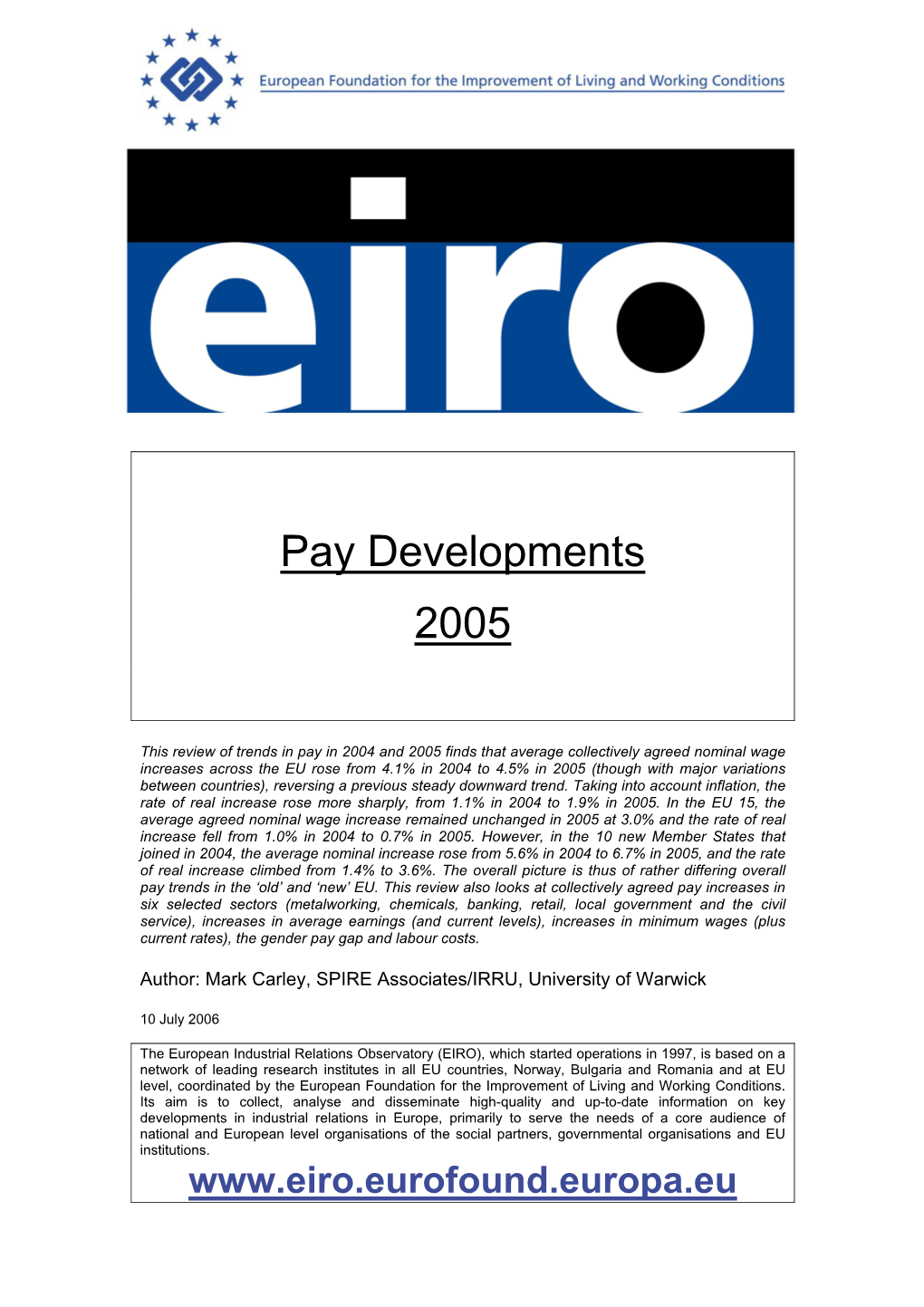 Pay Developments 2005