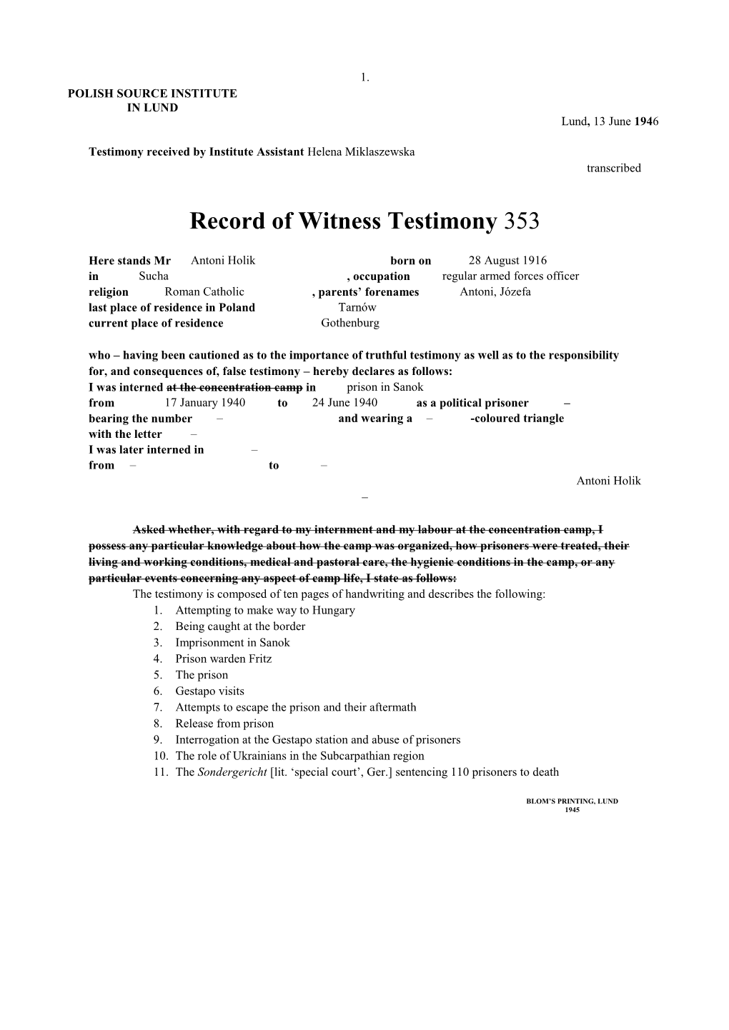 Record of Witness Testimony 353