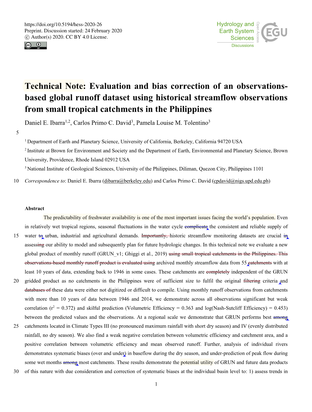 Based Global Runoff Dataset Using Historical Streamflow Observations from Small Tropical Catchments in the Philippines Daniel E