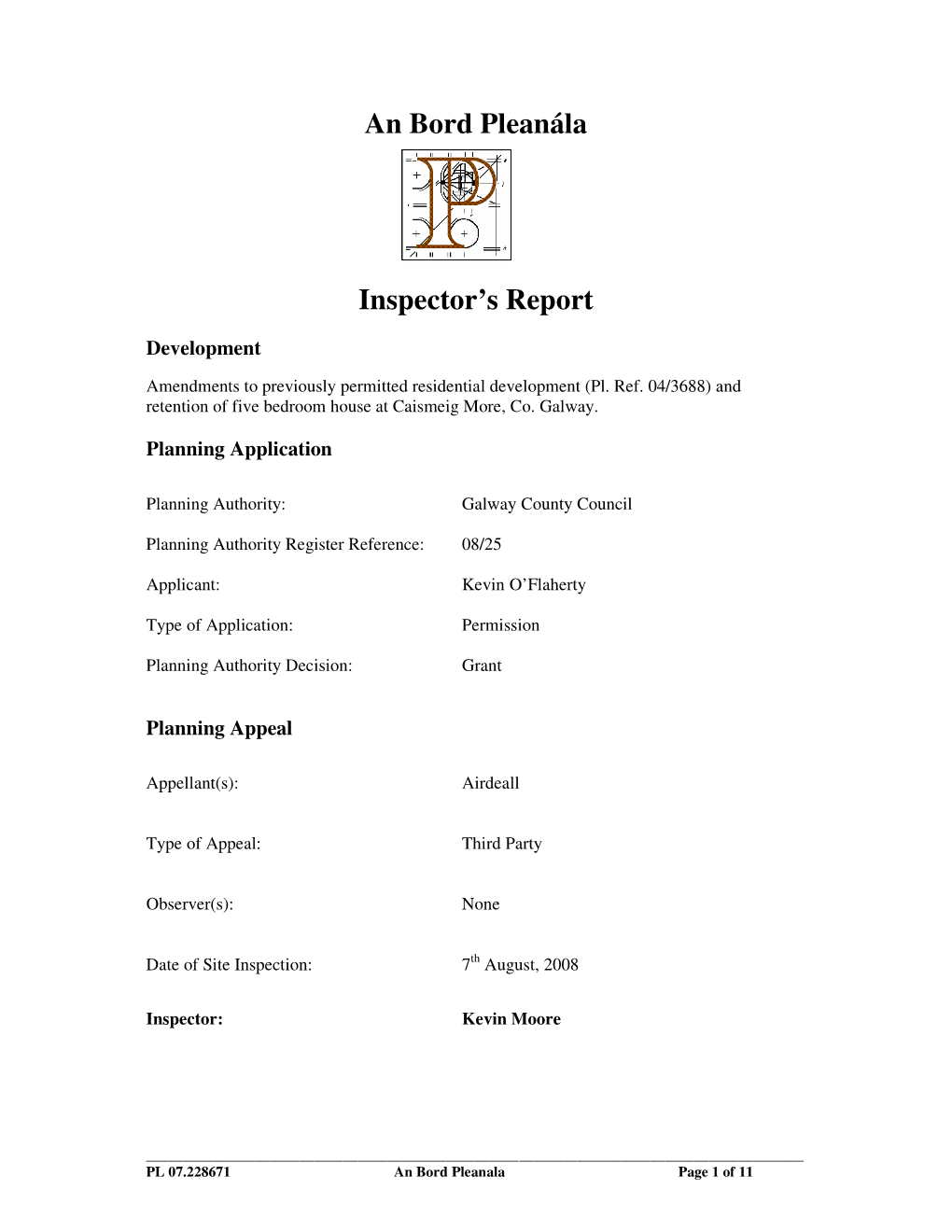 An Bord Pleanála Inspector's Report