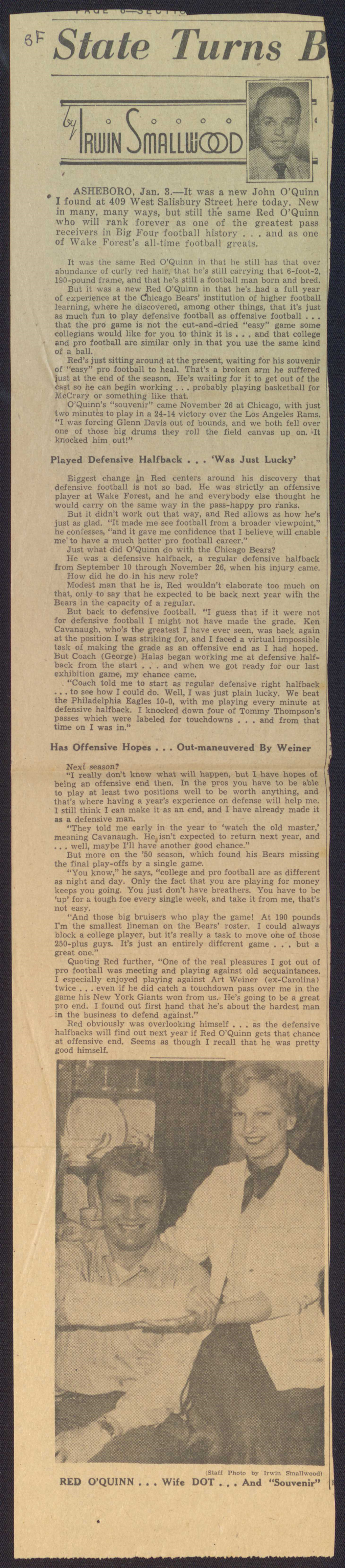 O'quinn, John• Floyd Patterson and a Host of Other O'quinn PLAYED Two Seasons Evening Came During Thompson's In• Son and Mann