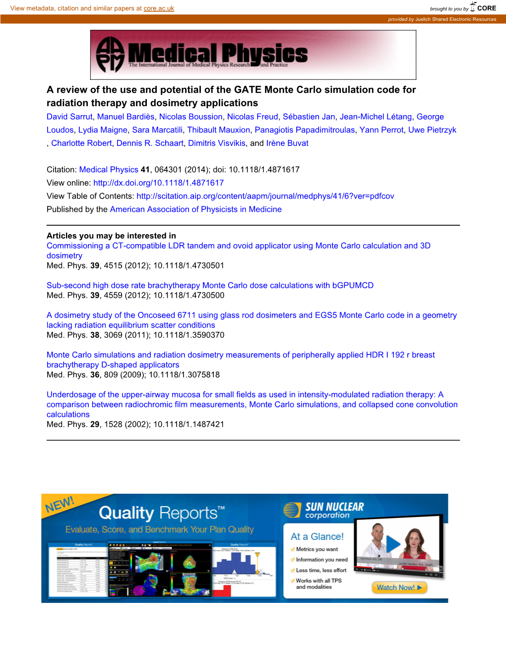 A Review of the Use and Potential of the GATE Monte Carlo Simulation