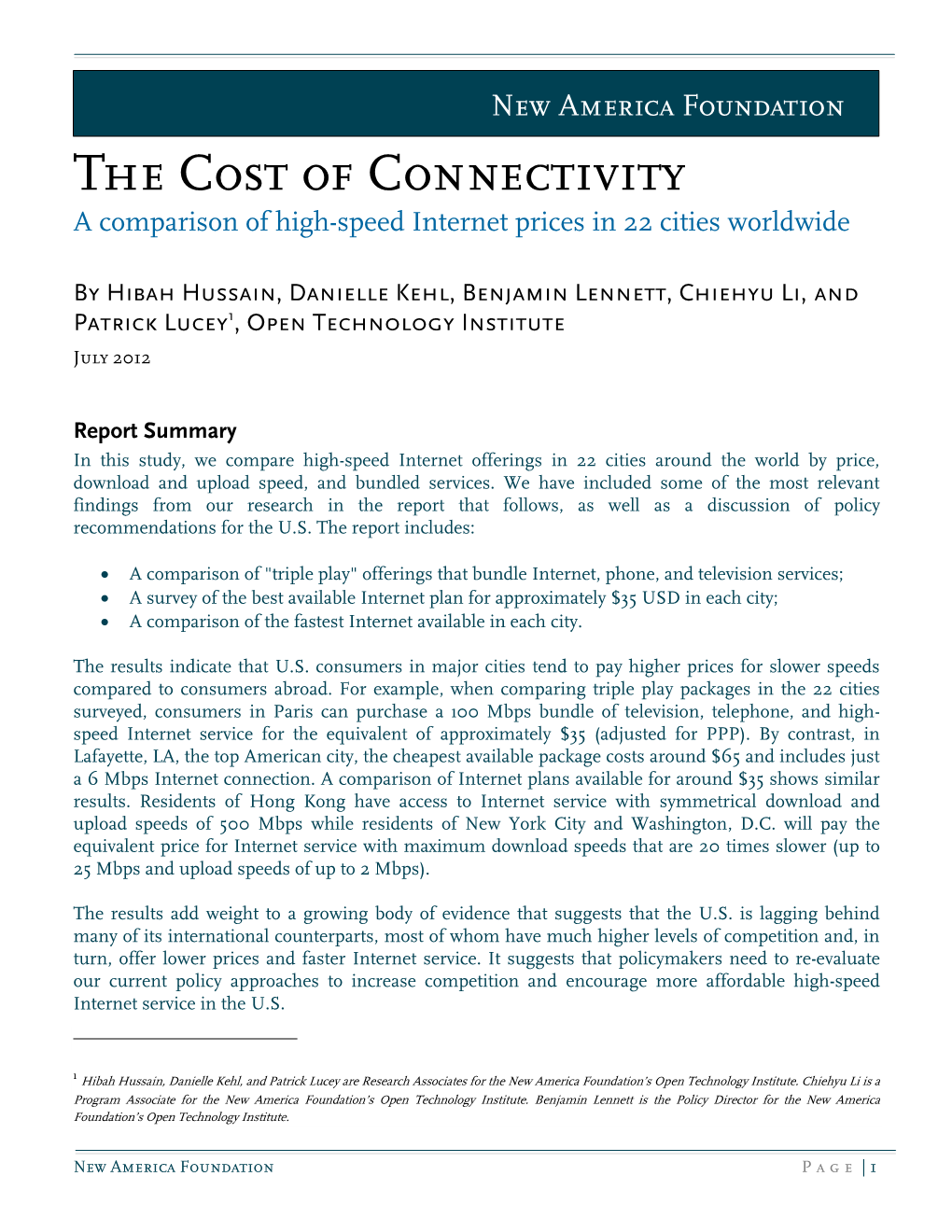 The Cost of Connectivity a Comparison of High-Speed Internet Prices in 22 Cities Worldwide