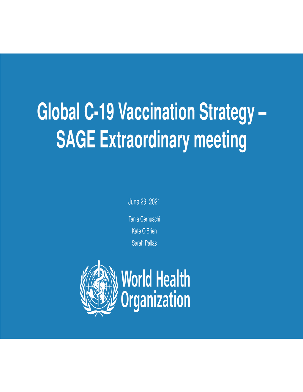 Global C-19 Vaccination Strategy – SAGE Extraordinary Meeting