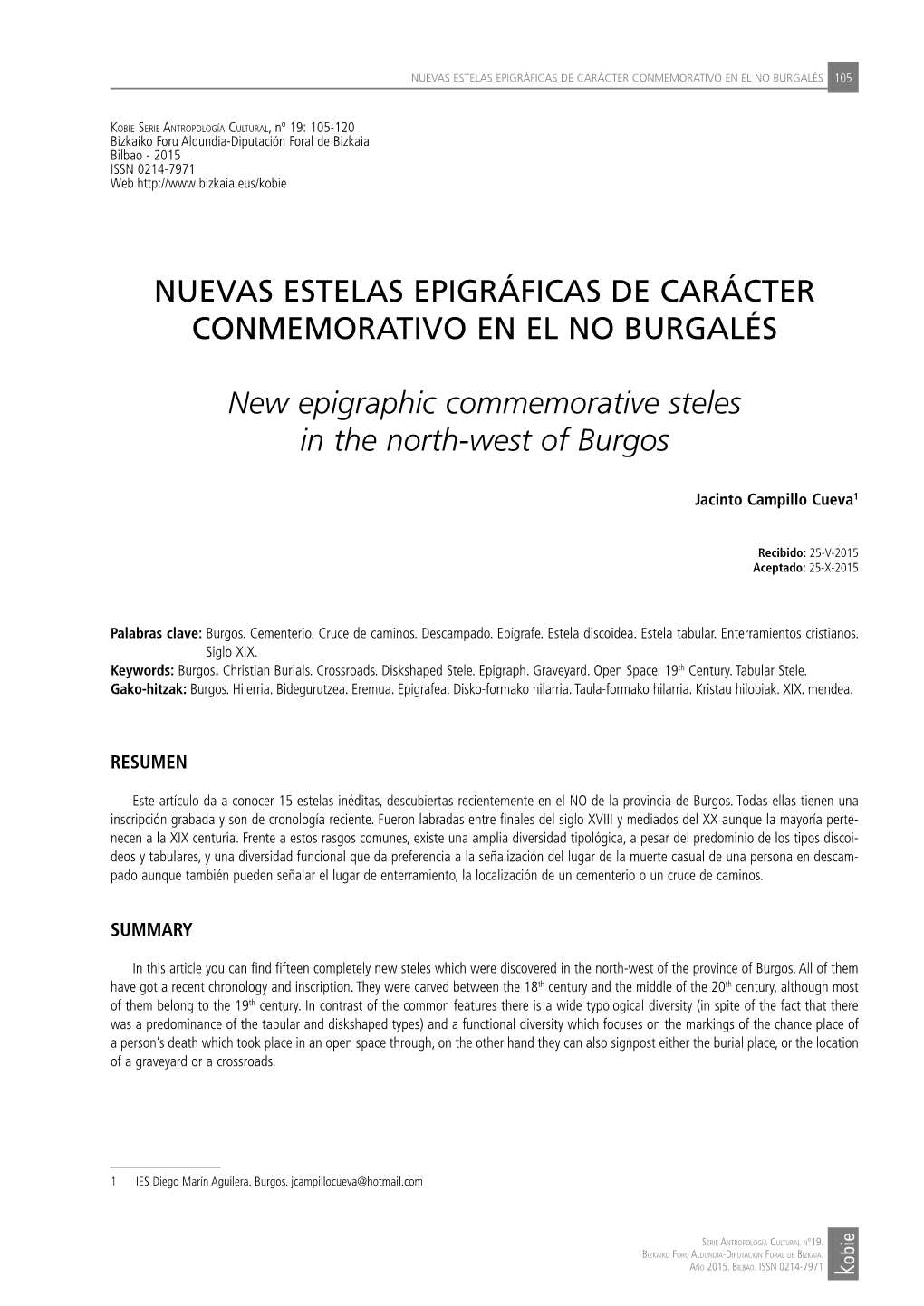 Nuevas Estelas Epigráficas De Carácter Conmemorativo En El No Burgalés 105