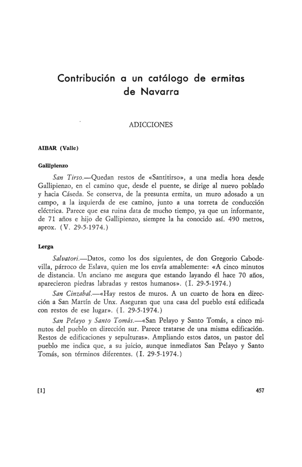 Contribución a Un Catálogo De Ermitas De Navarra