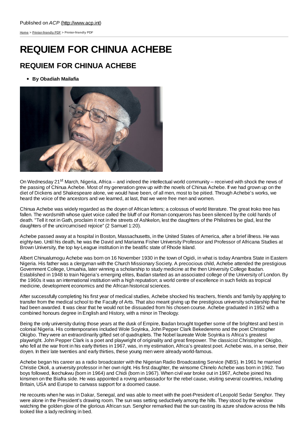 Requiem for Chinua Achebe