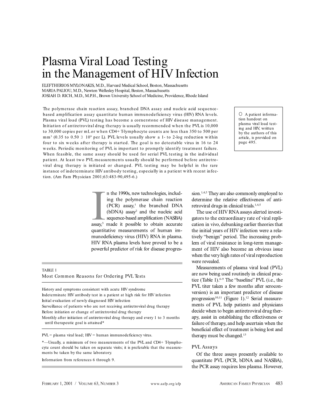 Plasma Viral Load Testing in the Management of HIV Infection