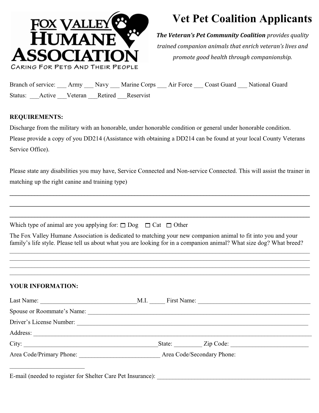FVHA Adoption Application