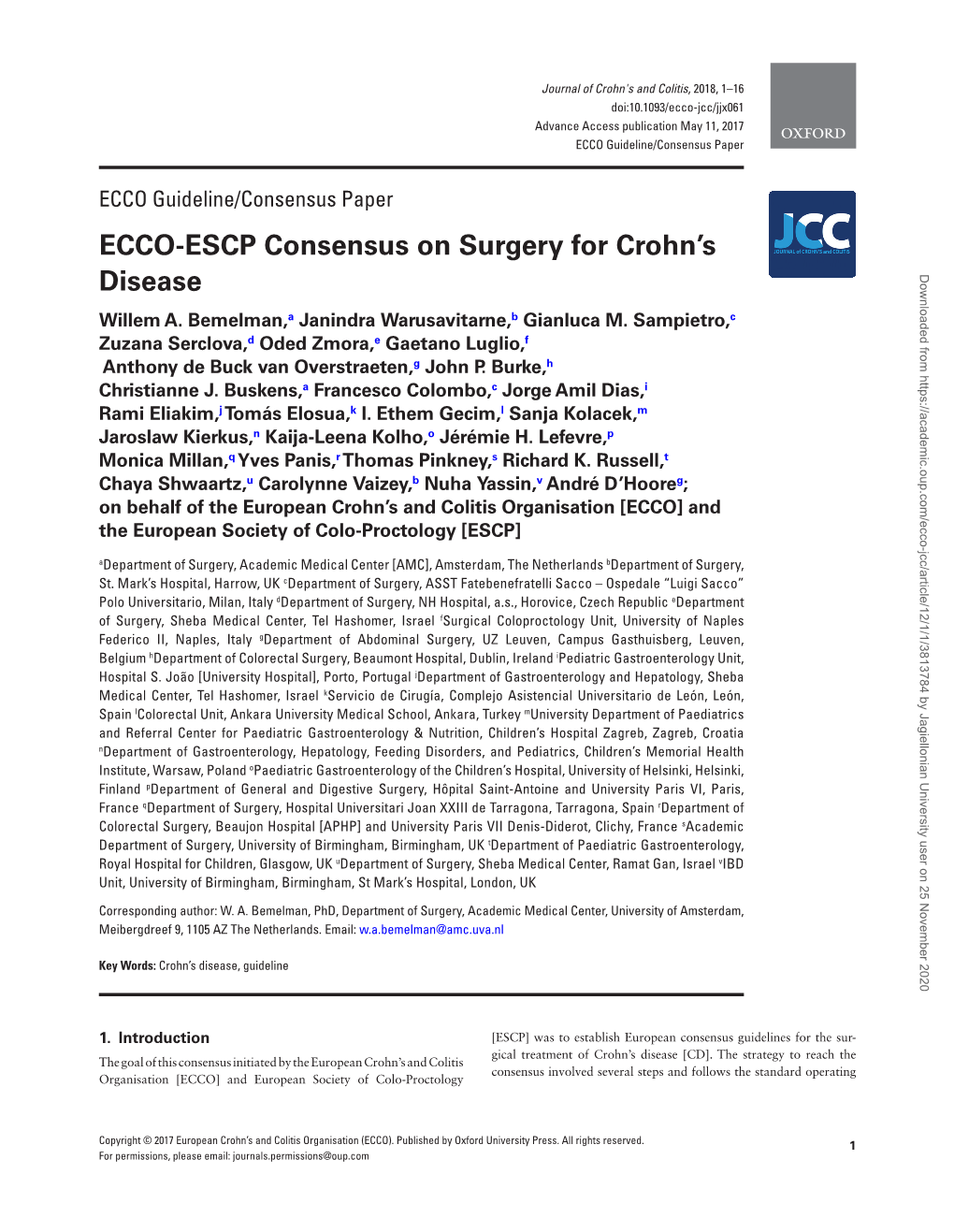 ECCO-ESCP Consensus on Surgery for Crohn's Disease