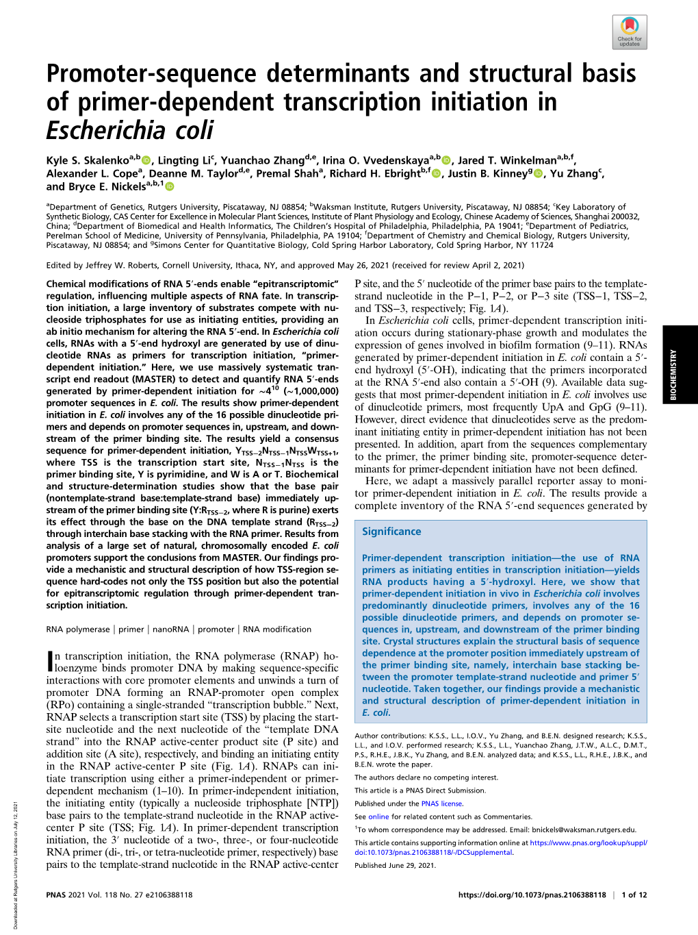 Promoter-Sequence Determinants and Structural Basis of Primer-Dependent Transcription Initiation in Escherichia Coli