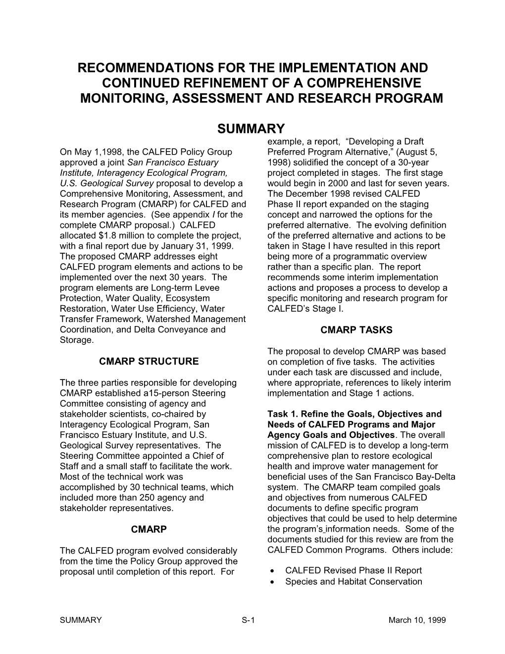 Recommendations for the Implementation and Continued Refinement of a Comprehensive Monitoring