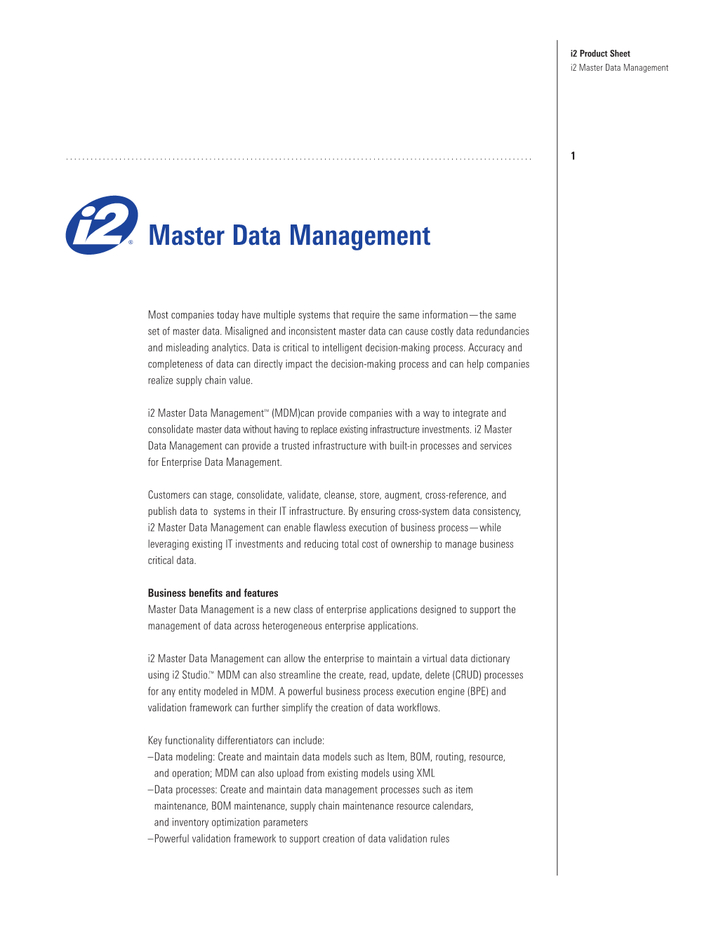 I2 Master Data Management