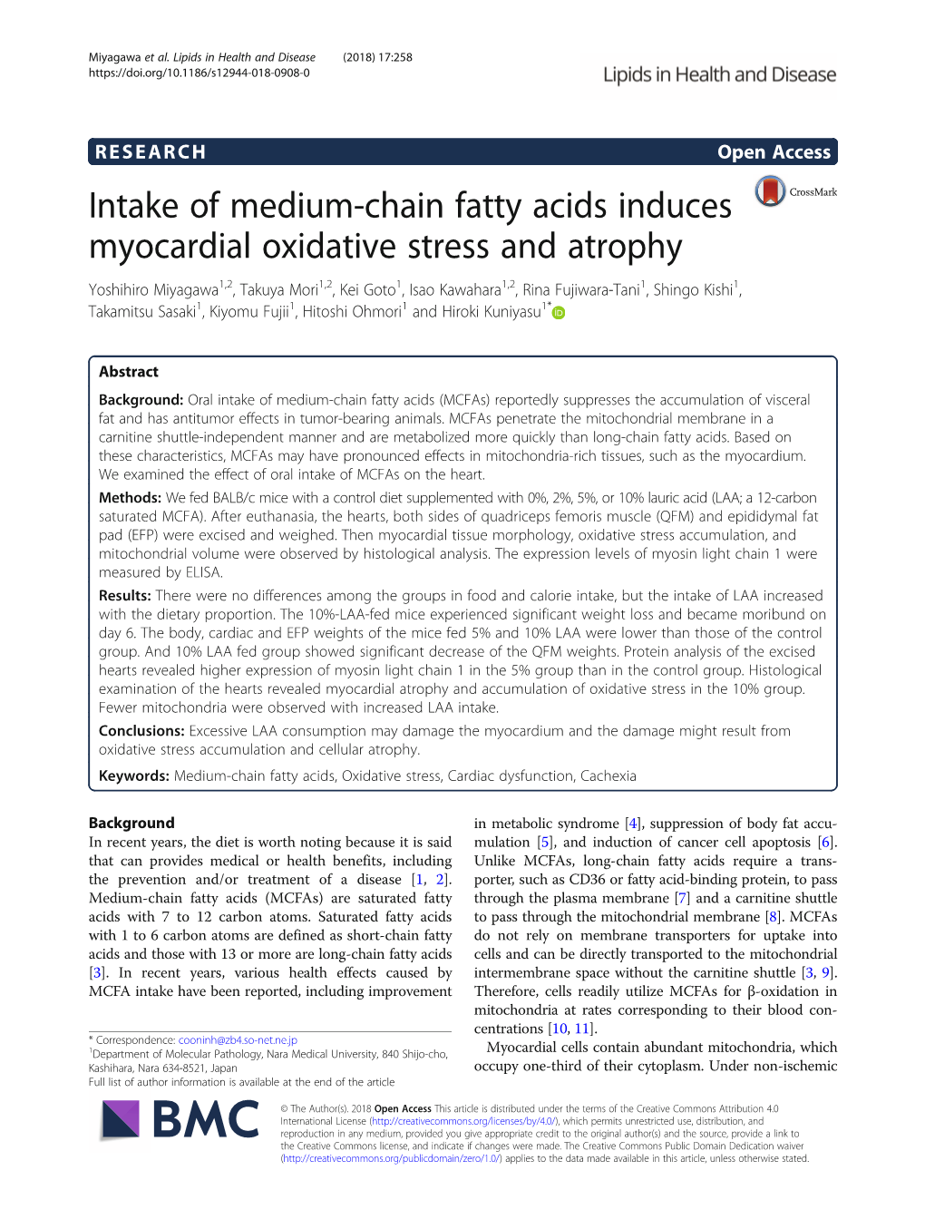 Intake of Medium-Chain Fatty Acids Induces Myocardial Oxidative Stress