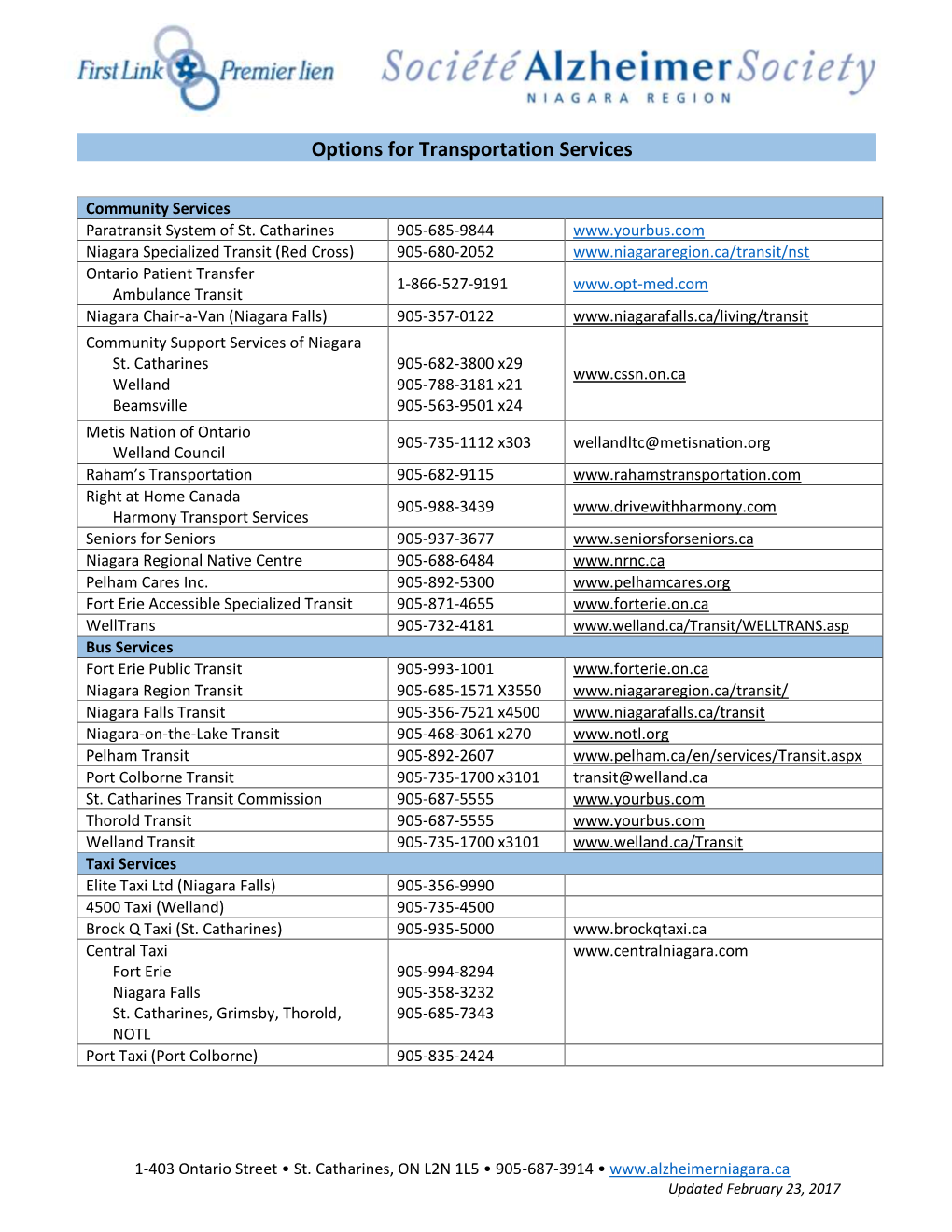 Options for Transportation Services