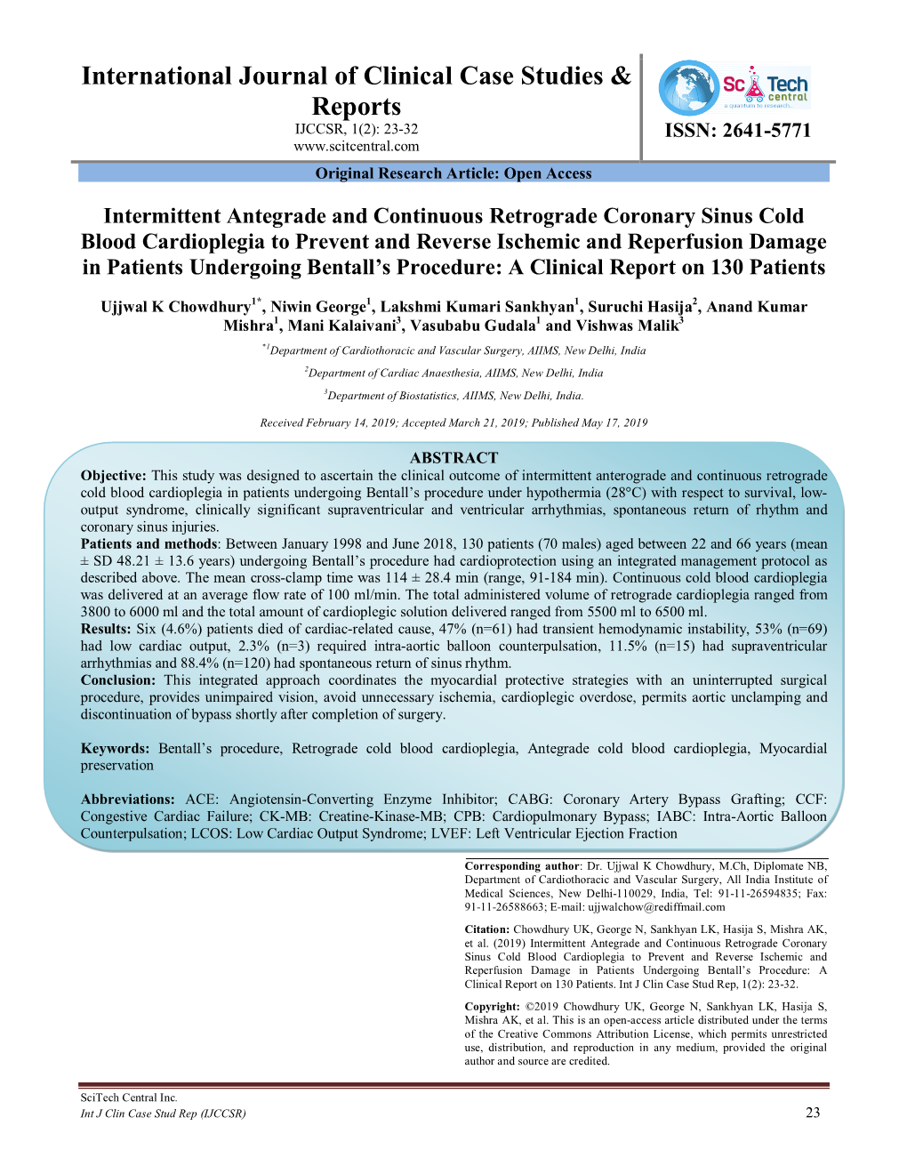 View and Meta-Analysis of 46 Studies with 7629 Patients, Distal to an Occluded Coronary Artery [13,29,30]