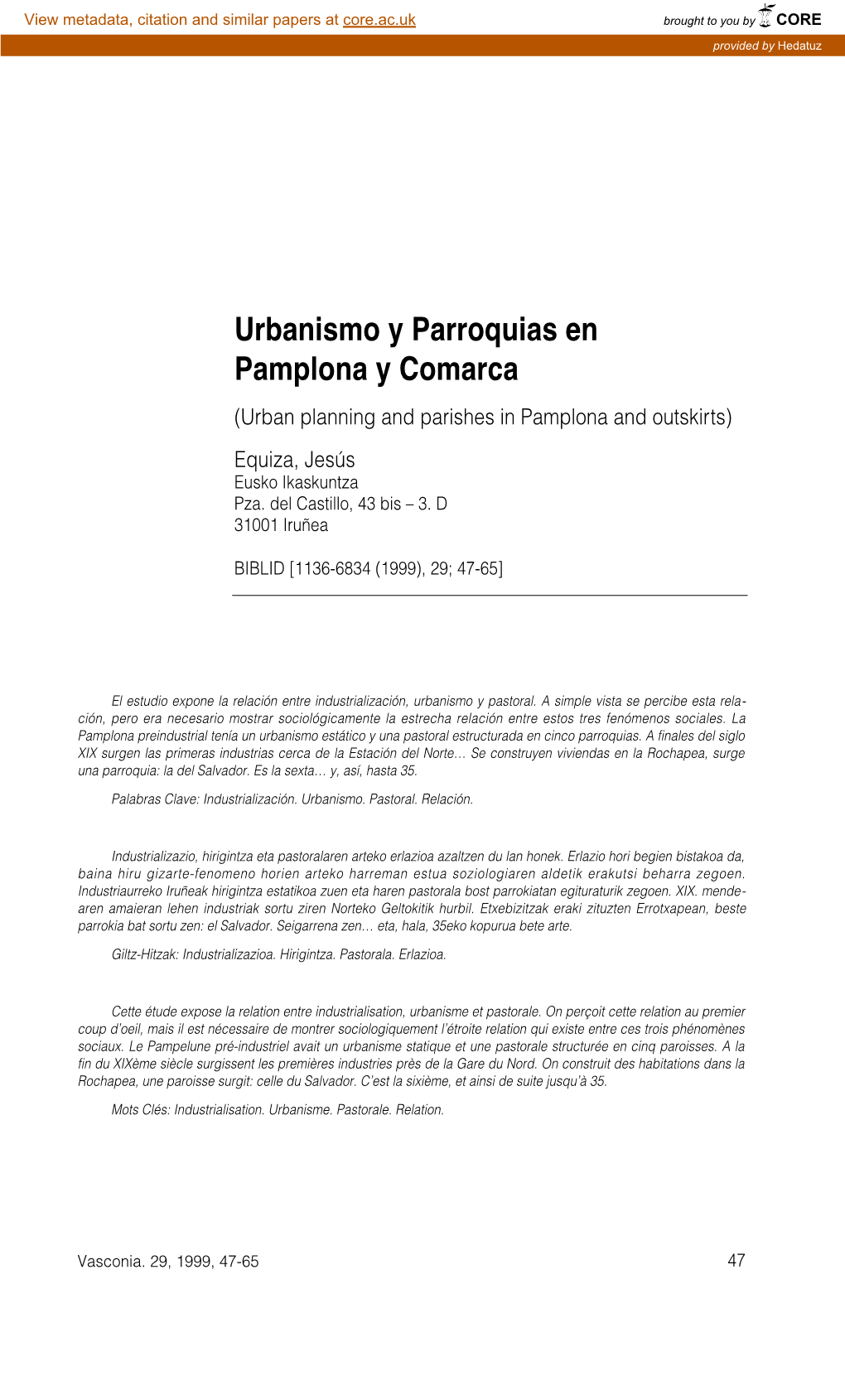 Urbanismo Y Parroquias En Pamplona Y Comarca