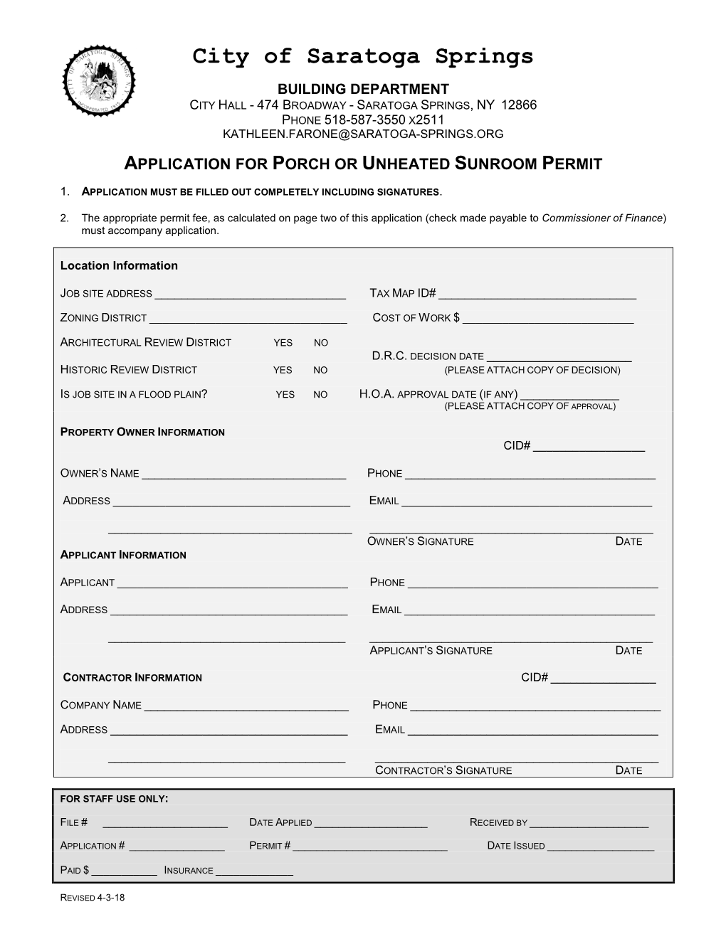 Porch Or Unheated Sunroom Permit