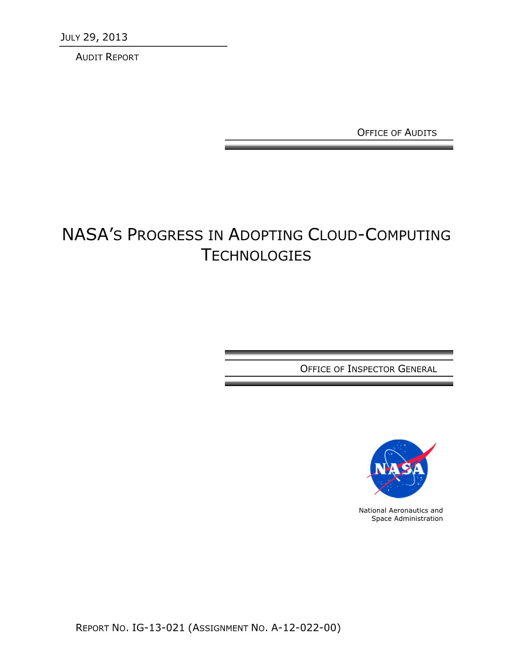 NASA's Adoption of Cloud-Computing Technologies (IG-13-021)