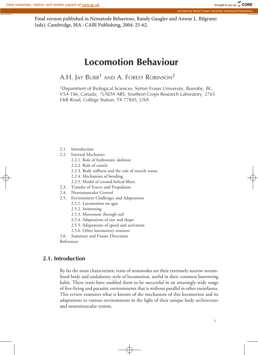 Locomotion Behaviour