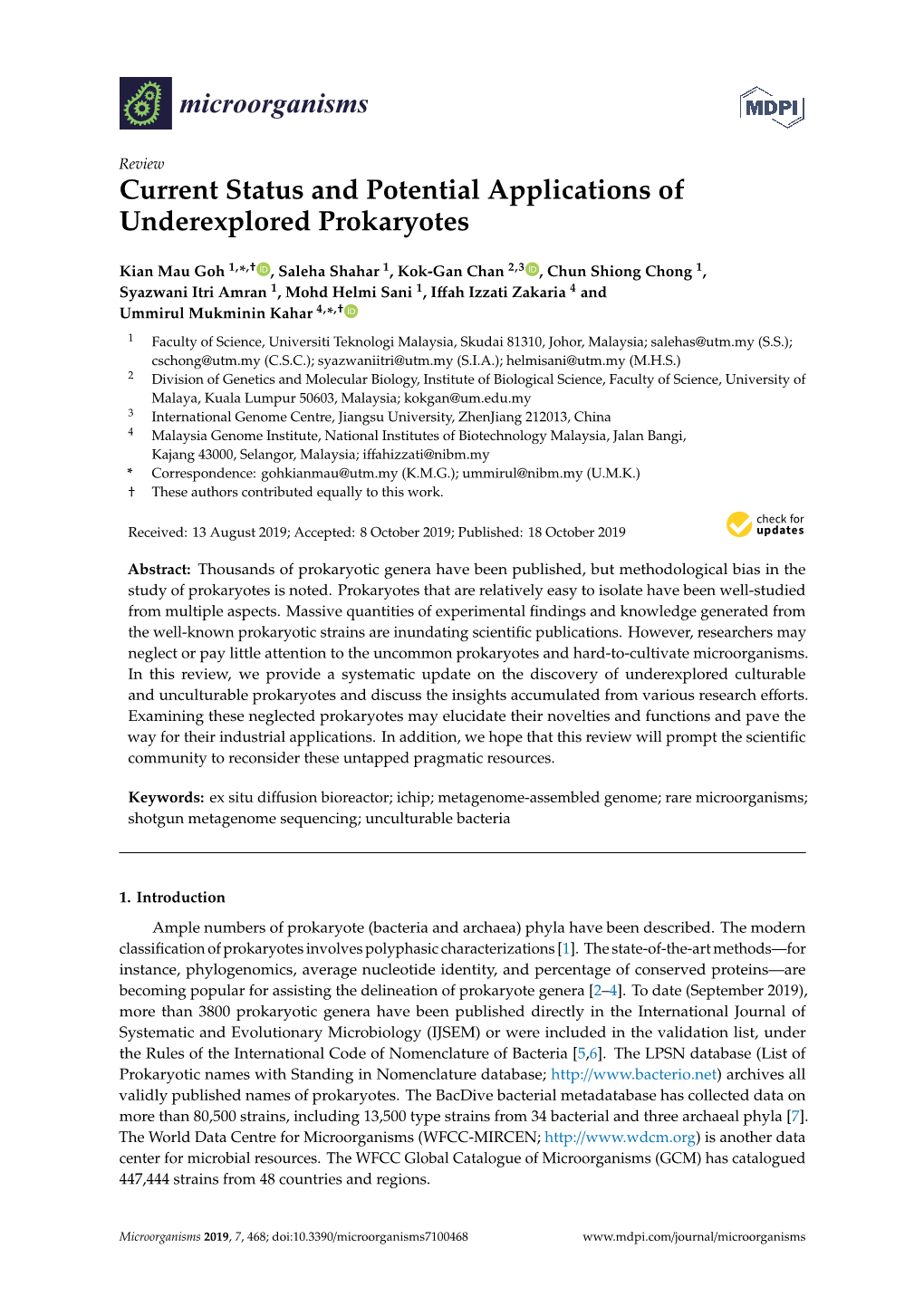 Current Status and Potential Applications of Underexplored Prokaryotes