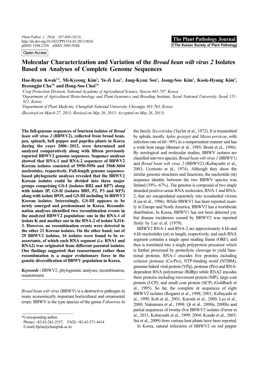 Molecular Characterization and Variation of the Broad Bean Wilt Virus 2 Isolates Based on Analyses of Complete Genome Sequences