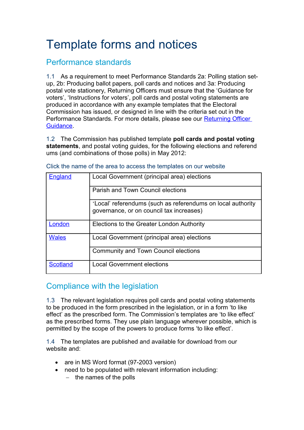 Template Forms and Notices