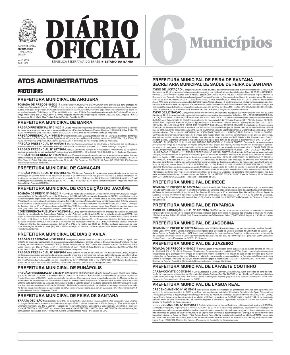 6Municípios Estado Da Bahia Oficial PREFEITURA MUNICIPAL DE POÇÕES