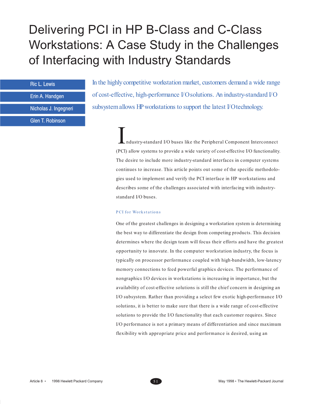 Delivering PCI in HP B-Class and C-Class Workstations: a Case Study in the Challenges of Interfacing with Industry Standards
