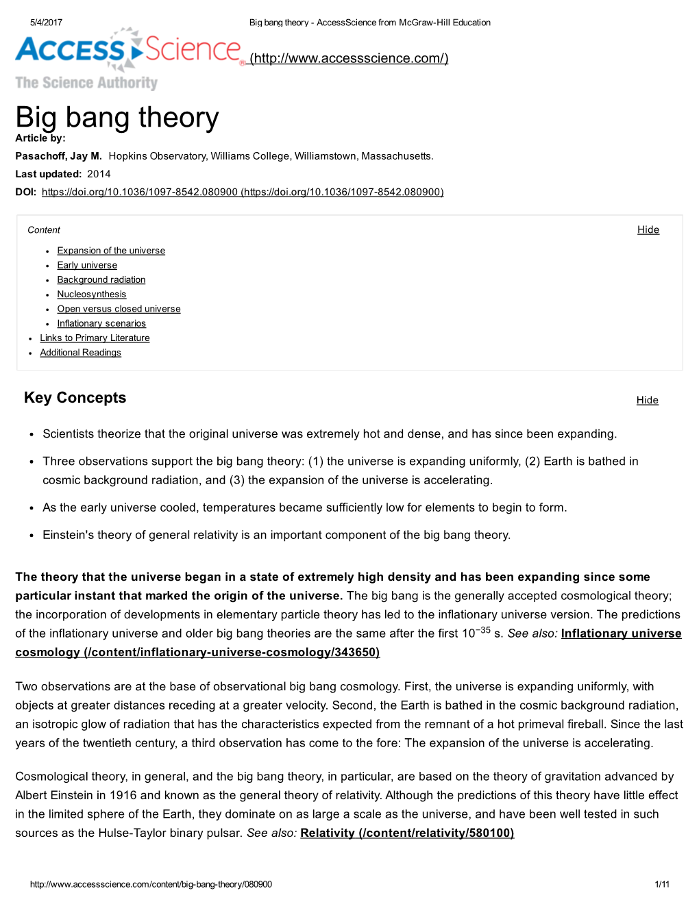 Big Bang Theory ­ Accessscience from Mcgraw­Hill Education