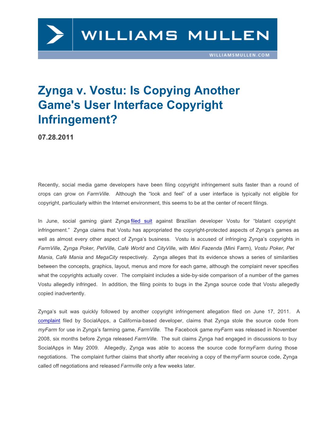 Zynga V. Vostu: Is Copying Another Game's User Interface Copyright Infringement?